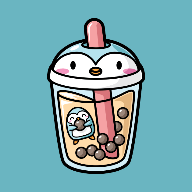 Bubble Tea with Cute Kawaii Penguin Inside by BobaTeaMe