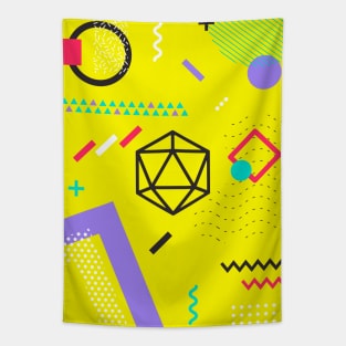 Retro Memphis Yellow Polyhedral 20 Sided Dice Tabletop RPG Tapestry