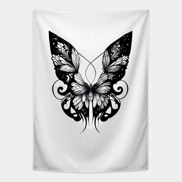Butterfly Wild Animal Nature Illustration Art Tattoo Tapestry by Cubebox