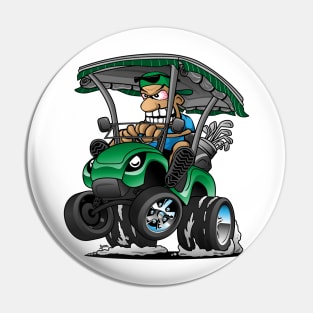 Funny Golf Cart Hotrod Golf Car Popping a Wheelie Cartoon Pin