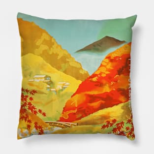 Vintage Japanese Travel Poster - Typography Pillow