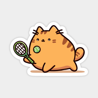 Cute Ginger Cat Playing Tennis Kawaii Kitten Magnet