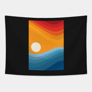 Blue and Orange Minimalist Abstract Ocean Landscape Tapestry