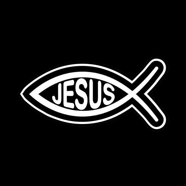 Jesus fish Christian religious symbol black and white by pickledpossums