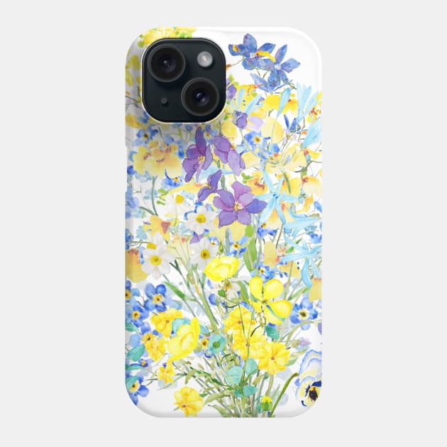 yellow blue purple flowers watercolor pattern Phone Case by colorandcolor