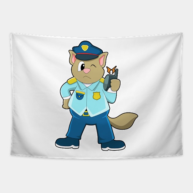 Tomcat as Police officer with Uniform & Microphone Tapestry by Markus Schnabel