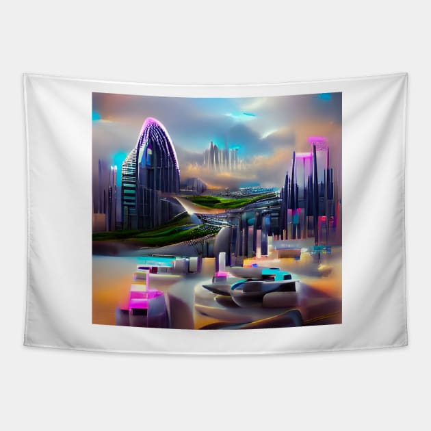 Futuristic Advanced City Tapestry by Mihadom