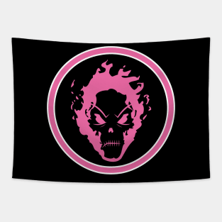 Evil Flaming Hot Pink Skull Halloween icon Logo Tapestry
