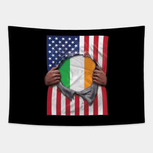 Ireland Flag American Flag Ripped - Gift for Irish From Ireland Tapestry