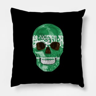 Saudi Arabia Flag Skull - Gift for Saudi Arabian With Roots From Saudi Arabia Pillow