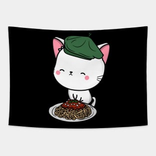 Cat eating Spaghetti - White Angora Cat Tapestry