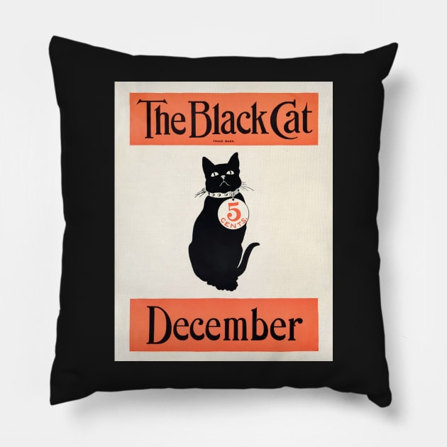 Art deco style The Black Cat poster print with December written on the bottom. Pillow by vintageposterco