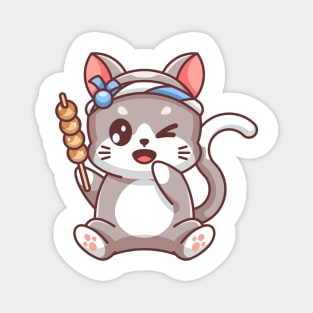 Cute cat wearing Japanese headband and bringing takoyaki Magnet