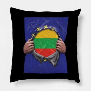 Lithuania Flag European Union Flag Ripped Open - Gift for Lithuanian From Lithuania Pillow