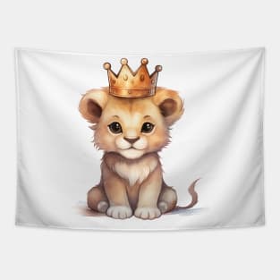 Watercolor African Lion Wearing a Crown Tapestry