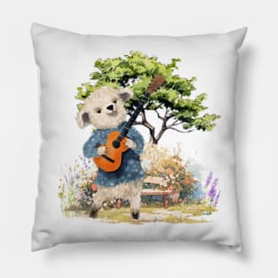 Charming sheep playing guitar in nature Pillow