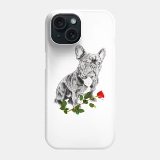 Valentines French Bulldog With Red Rose Phone Case