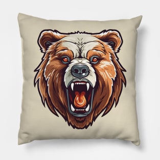 Angry grizzly bear head, ferocious predator Pillow