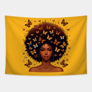 Afro Beauty With Butterflies Tapestry