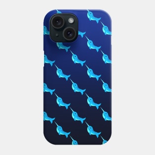 Cute Cartoon blue narwhal on dark navy blue background Phone Case