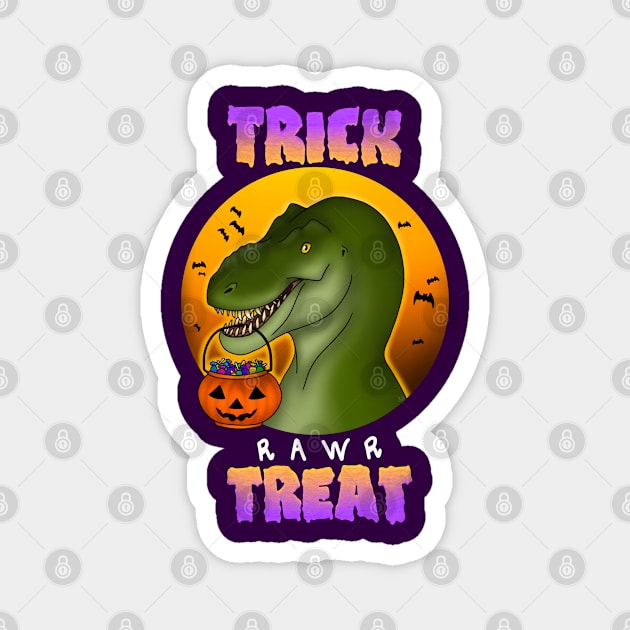 Trick Rawr Treat Halloween T. rex Magnet by saradrawspaleo