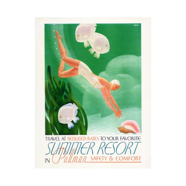 Summer Resort in Pullman Travel Holidays Art Deco Advertisement Vintage by vintageposters