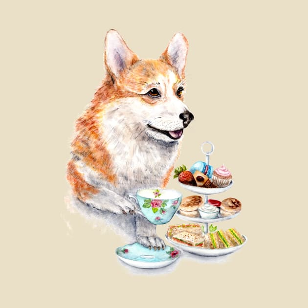 Corgi Having High Tea by Goosi