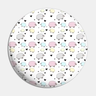 Pastel Polkadot Sheep and Hearts Pin