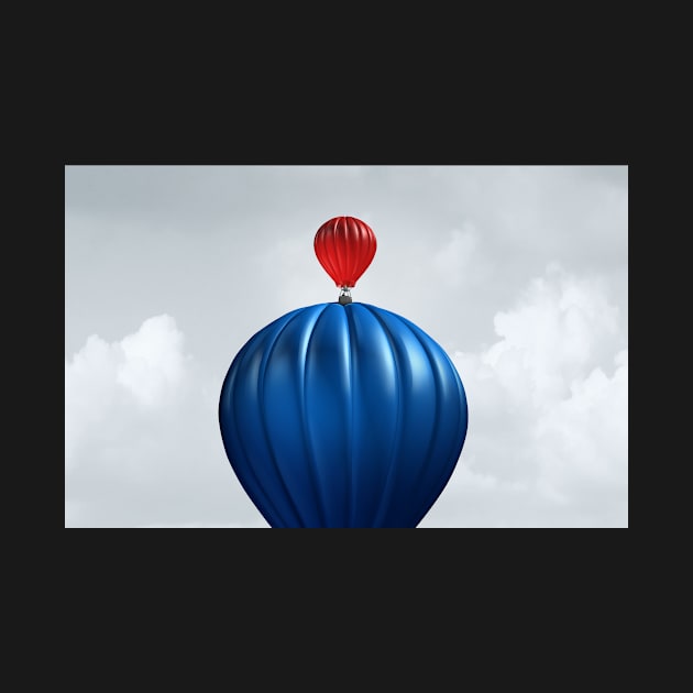 Motivational Concept as a hot air balloon Conquering a large competitor as a creative surreal conceptual idea to motivate and inspire. by lightidea