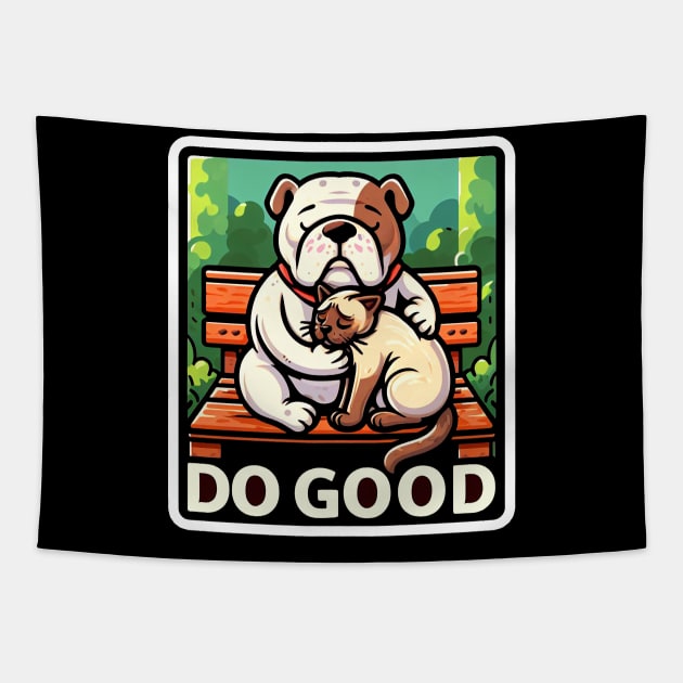 Do Good Bulldog Siamese Cat Tapestry by Plushism