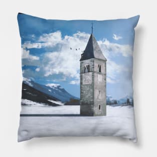 Clocktower in the iced lake Pillow