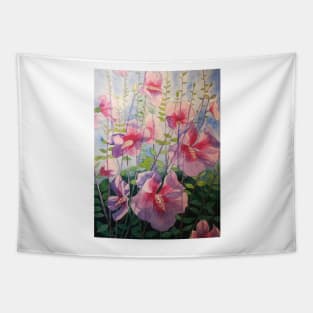 Pink hibiscus flowers in watercolour Tapestry