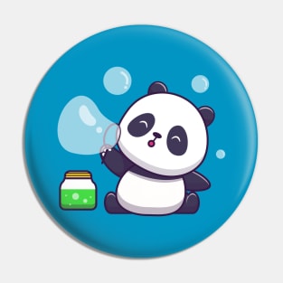 Cute Panda Playing Soap Bubble Cartoon Pin
