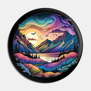 Pastel Landscape Dream | Colorful Psychedelic Art Pin