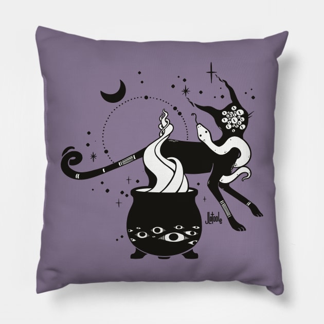 Black Cat Witch With Cauldron, Gothic Art Pillow by cellsdividing
