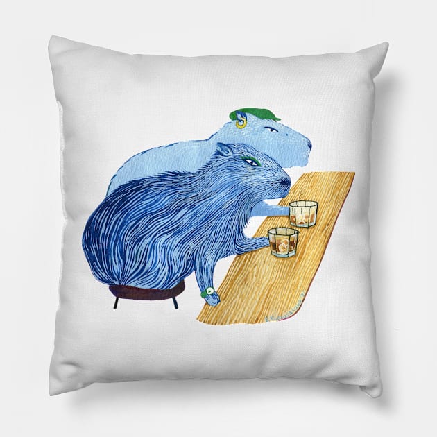 Blue Capybaras Drinking Pillow by argiropulo