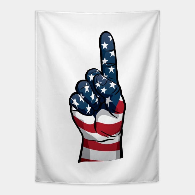 USA One Patriotic Hand in Red, White and Blue Stars and Stripes Tapestry by hobrath