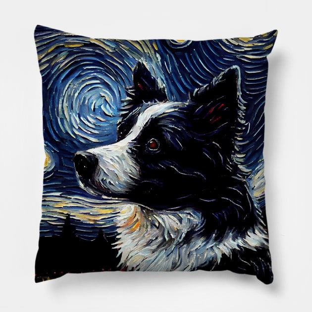 Border Collie Dog Starry Night Design Pillow by designs4days