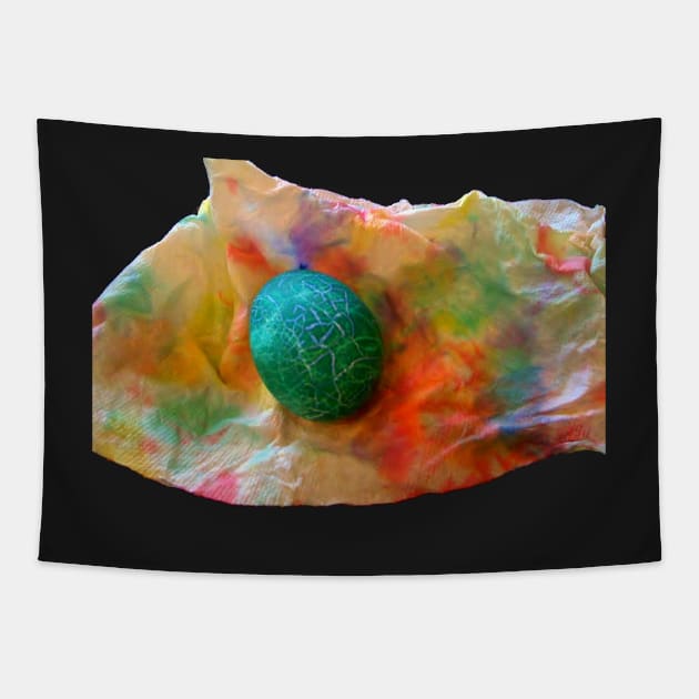 Cracked Teal Easter Egg Tapestry by 1Redbublppasswo