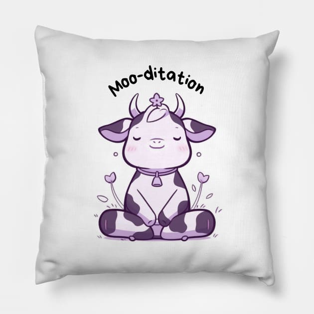 Kawaii Cute Yoga Meditating Cow Pillow by AdaMazingDesign