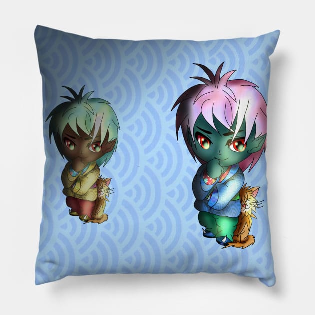 three thinking dark elves with cats Pillow by cuisinecat