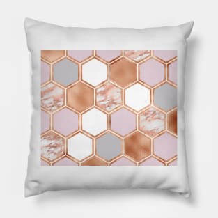 Mixed rose gold pinks and marble geometric Pillow