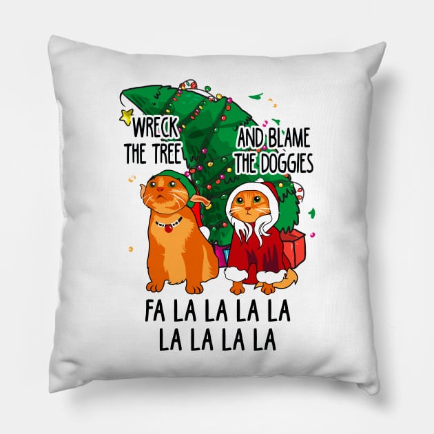 Cats Christmas. Cats Destroying Christmas Tree. Pillow by KsuAnn