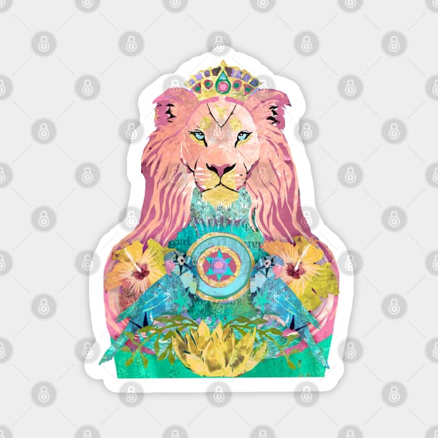 Pink Lion with Symmetrical Love Birds Magnet by Gina's Pet Store