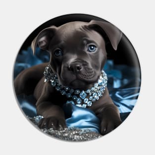 Jewelled Blue Nose Staffy Puppy Pin