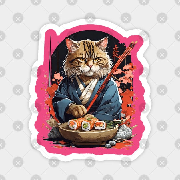 Cool Cat Sushi Art Magnet by VisionDesigner