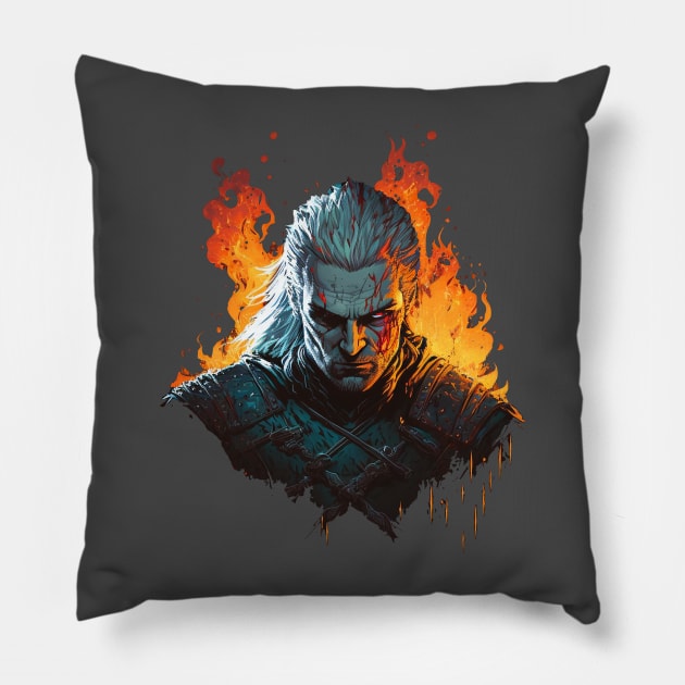 Geralt in Comic Book Style Pillow by Vaelerys