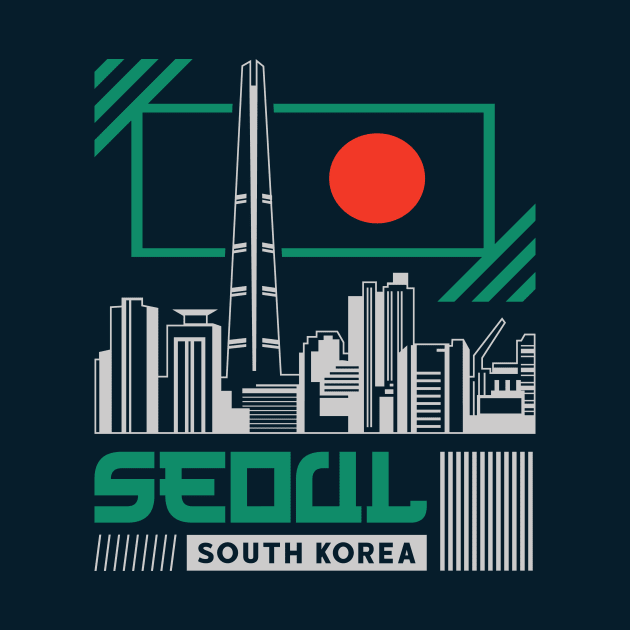 Retro Seoul South Korea City Skyline Vintage Korean by Now Boarding