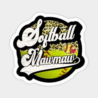 Softball Mawmaw Vintage Leopard Softball Family Matching Magnet