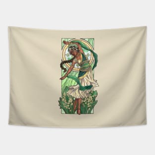 Lady of May with Lily of the Valley and Emerald Dancing Goddess Maiden Mucha Inspired Birthstone Series Tapestry